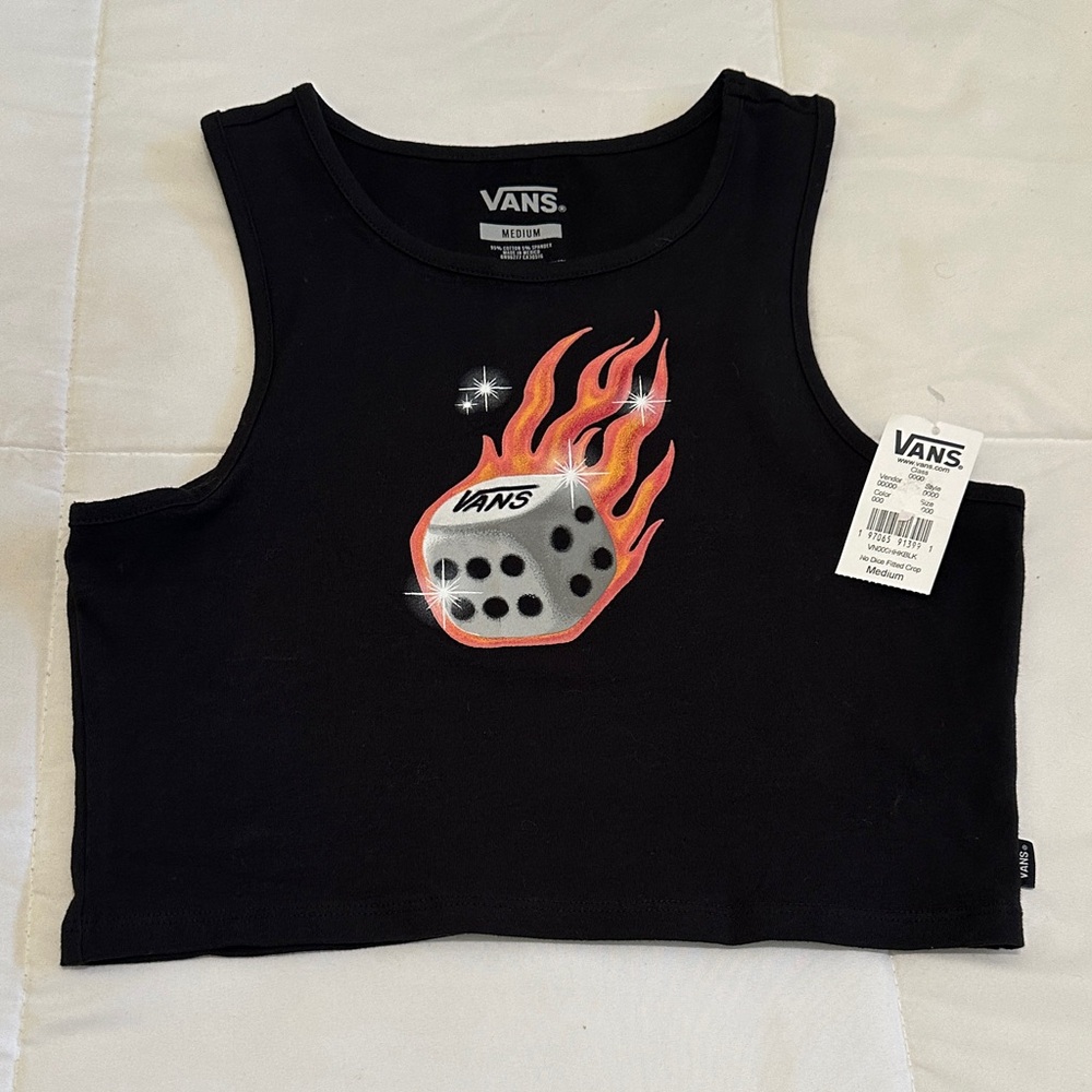 Vans Black Crop Top with Flaming Dice Design